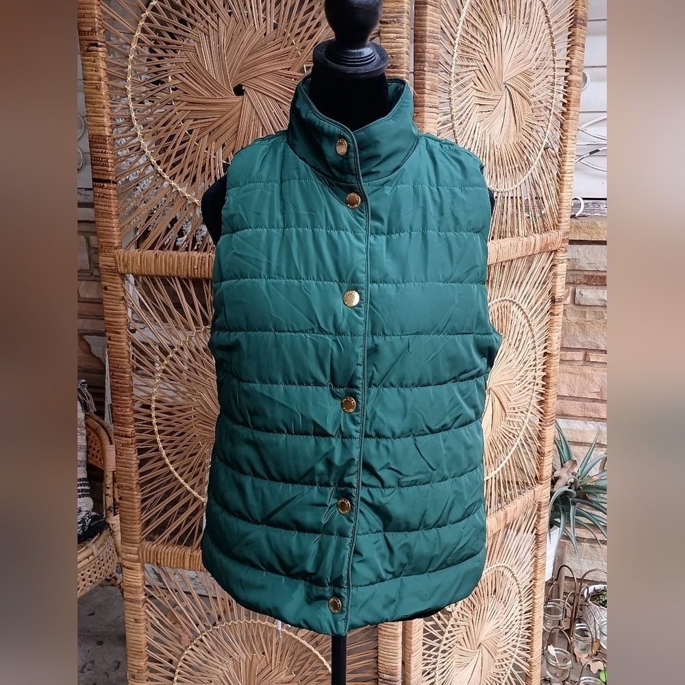Michael Kors Green Puffer Vest with Gold Buttons_M